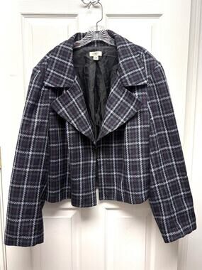 Cato Blazer Cropped Plaid Jacket 26/28W Plus Size Lined Statement Collar